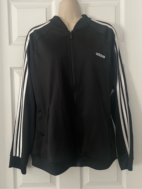 adidas Jackets & Blazers - Adidas Women’s Black Zip-Front Track Jacket with White Stripes